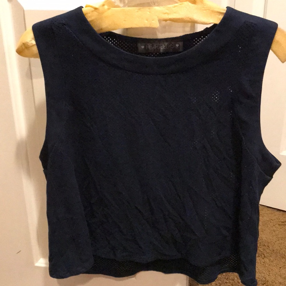 Cropped navy faux suede mesh top